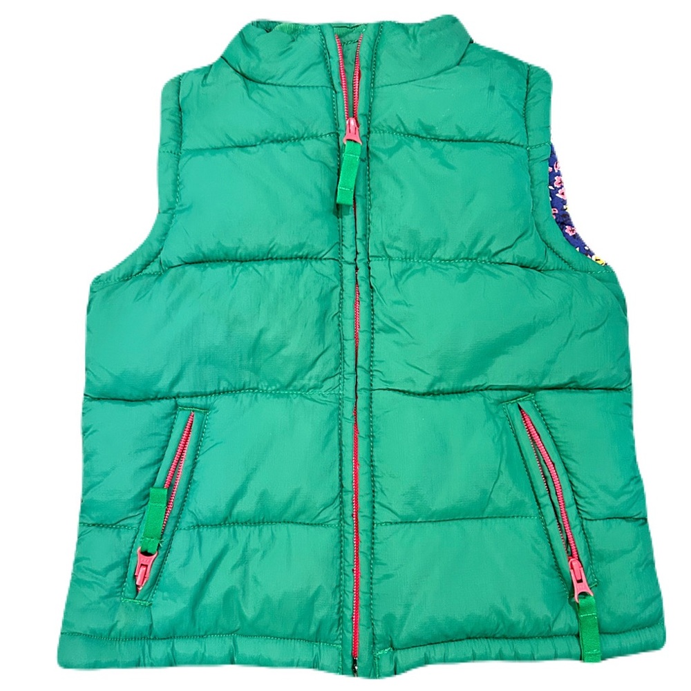 MINI Boden Vibrant Green Kids Puffer Vest 5 6 Y Pink Floral